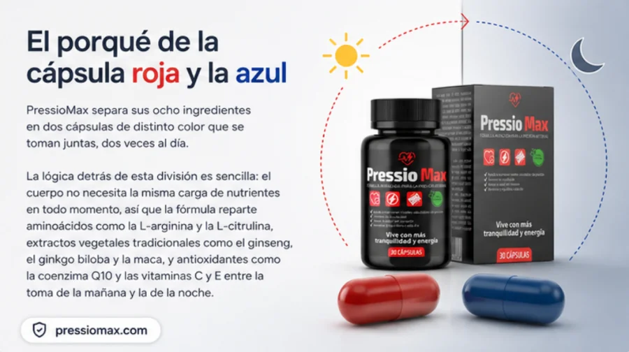 PressioMax — cápsula roja y cápsula azul