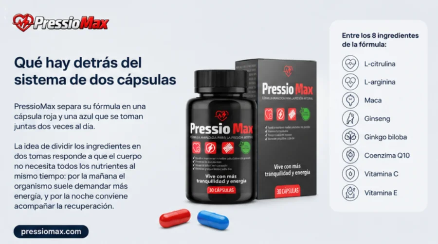 PressioMax — cápsula roja y cápsula azul